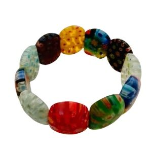 Vintage Multicolor Millefiori Lamp-worked Glass Beads Stretch Bracelet